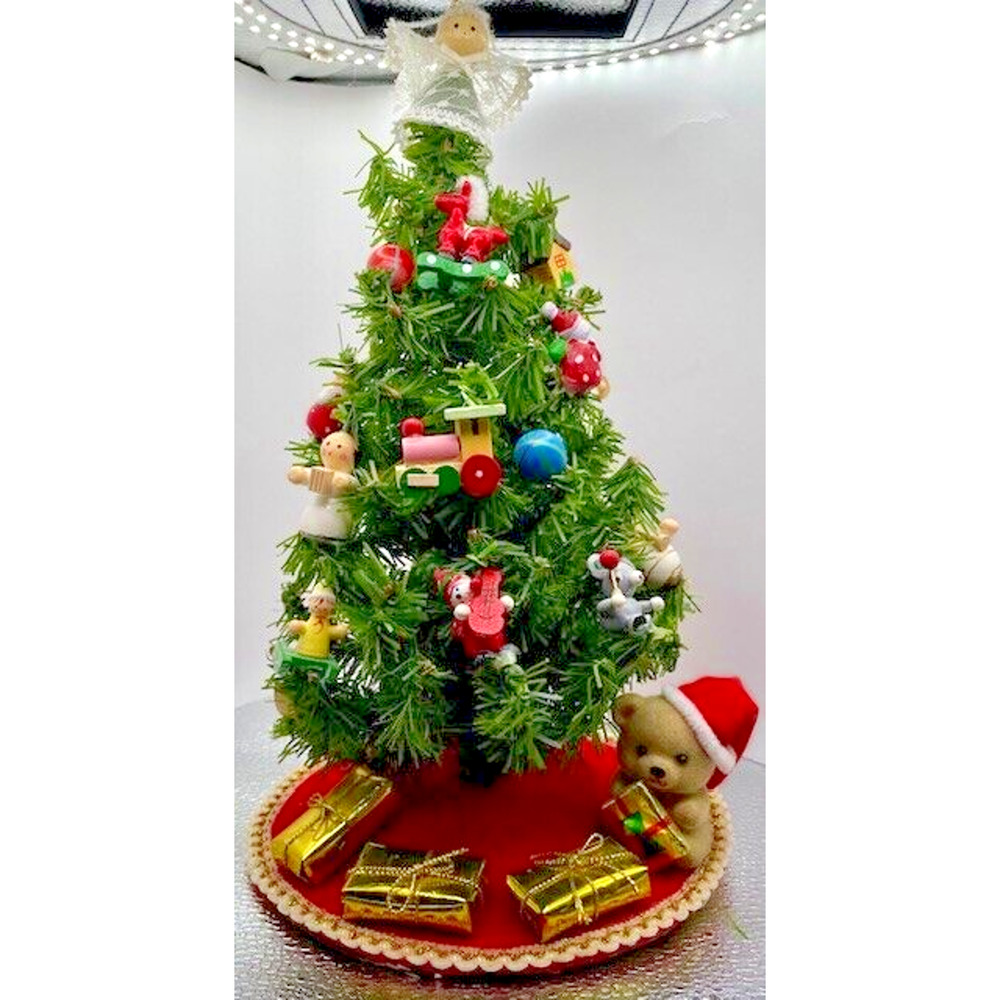 Vintage Smile Tiny Christmas Tree with Ornaments Hand Made 12"x6"